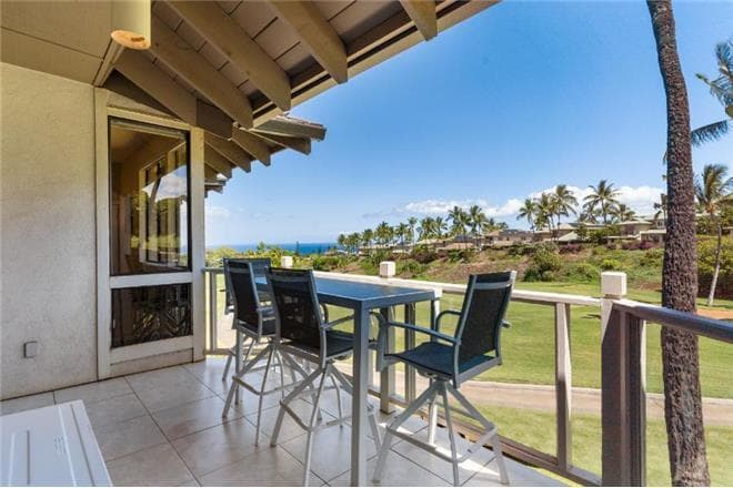 Covered patio with ocean view