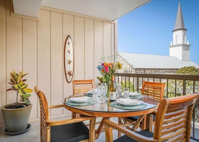Covered patio with ocean view