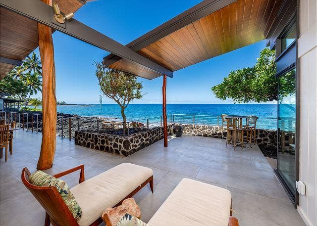 Covered patio with ocean view