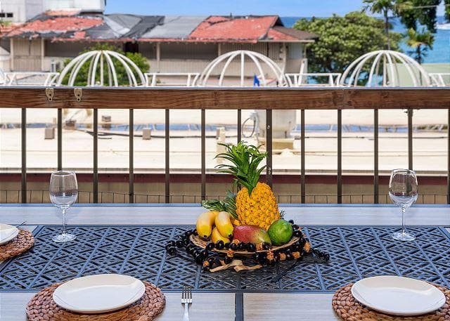 Covered patio with ocean view