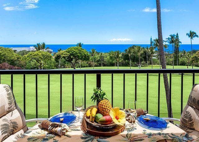 Covered patio with ocean view