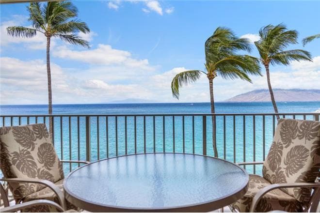Covered patio with ocean view