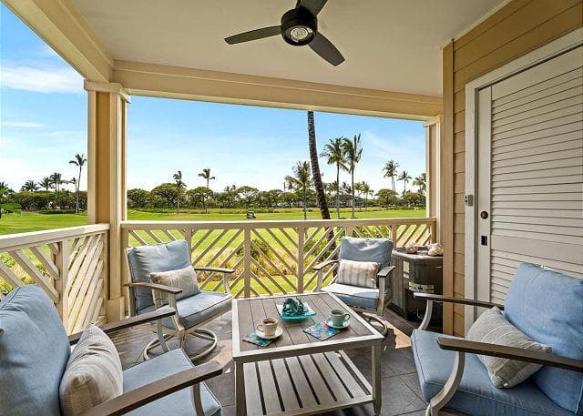 Covered patio with ocean view