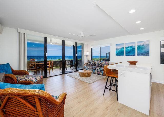 Covered patio with ocean view
