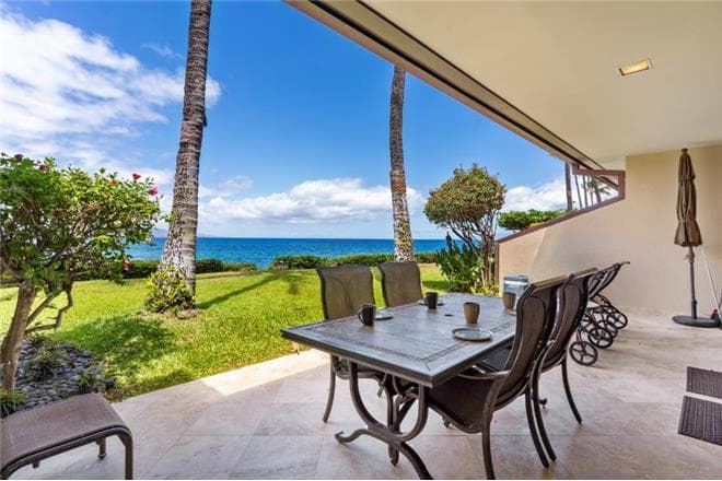 Covered patio with ocean view