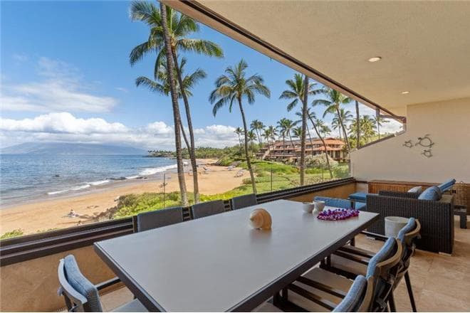 Covered patio with ocean view