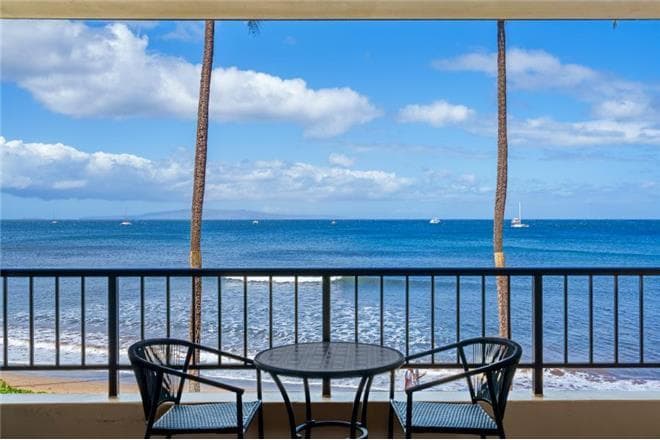 Covered patio with ocean view