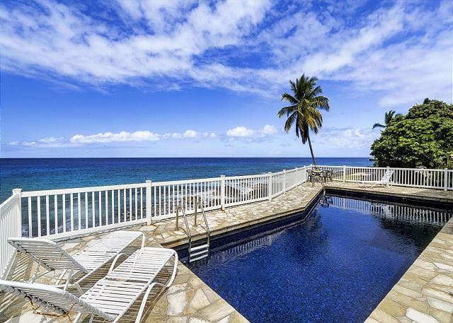 Covered patio with ocean view