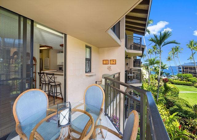 Covered patio with ocean view