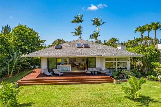 Covered patio with ocean view