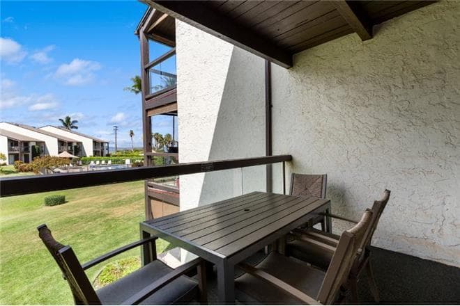 Covered patio with ocean view