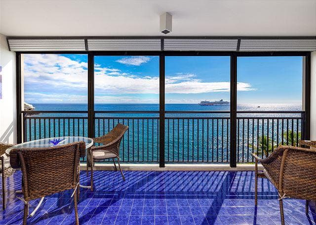 Covered patio with ocean view