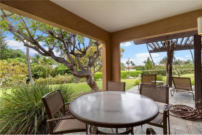 Covered patio with ocean view