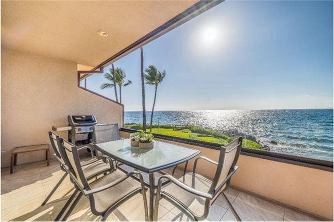 Covered patio with ocean view