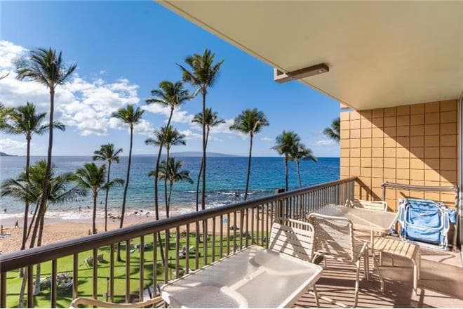 Covered patio with ocean view