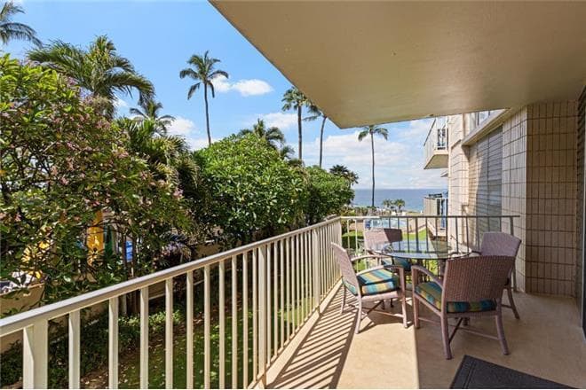 Covered patio with ocean view
