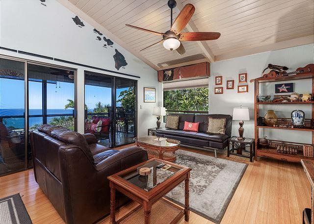 Covered patio with ocean view