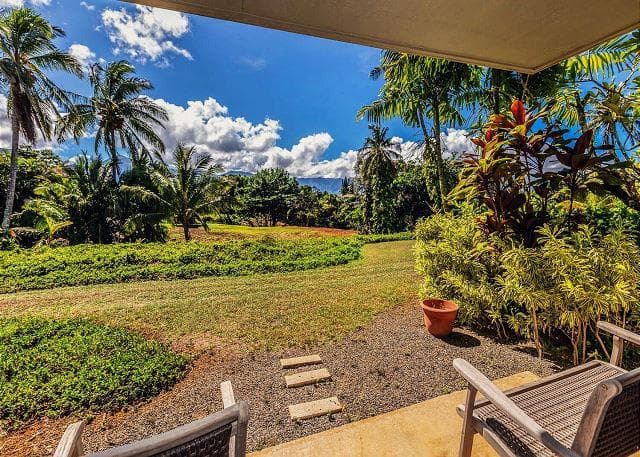 Covered patio with ocean view