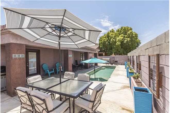 Covered patio with ocean view