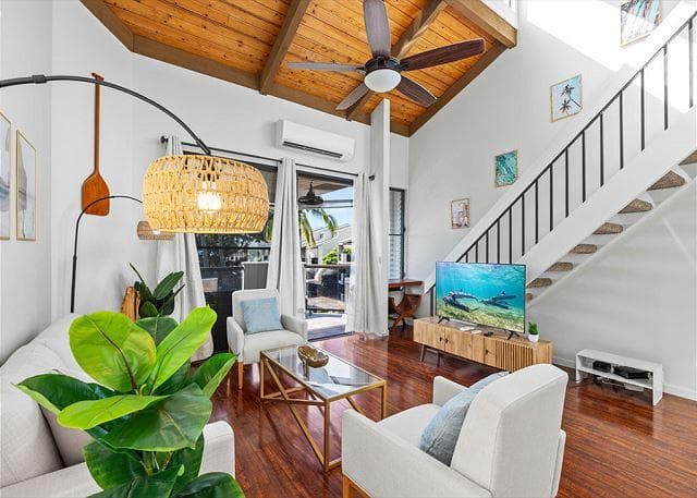 Covered patio with ocean view