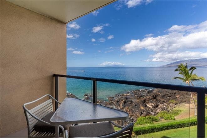 Covered patio with ocean view