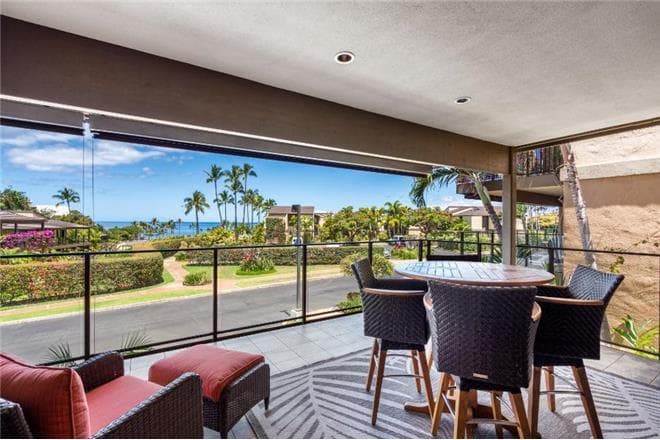 Covered patio with ocean view