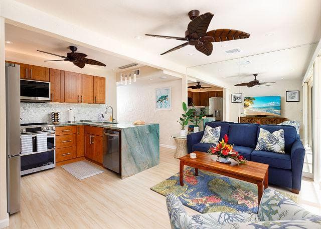 Covered patio with ocean view