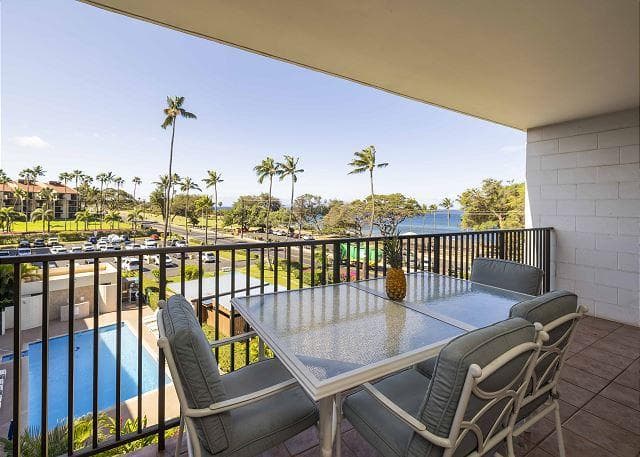 Covered patio with ocean view