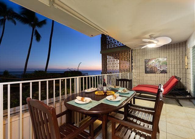 Covered patio with ocean view