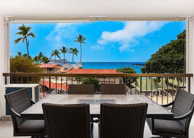 Covered patio with ocean view