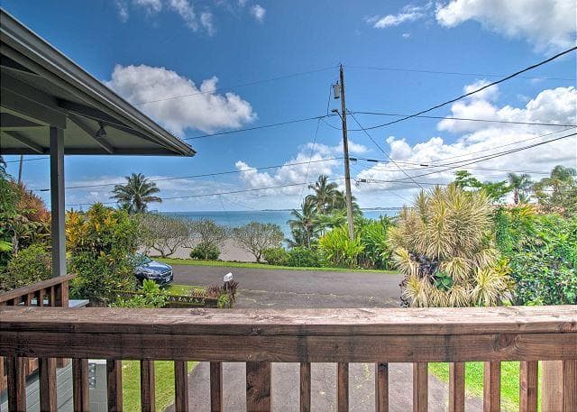 Covered patio with ocean view