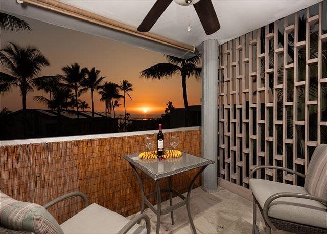 Covered patio with ocean view