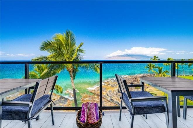 Covered patio with ocean view