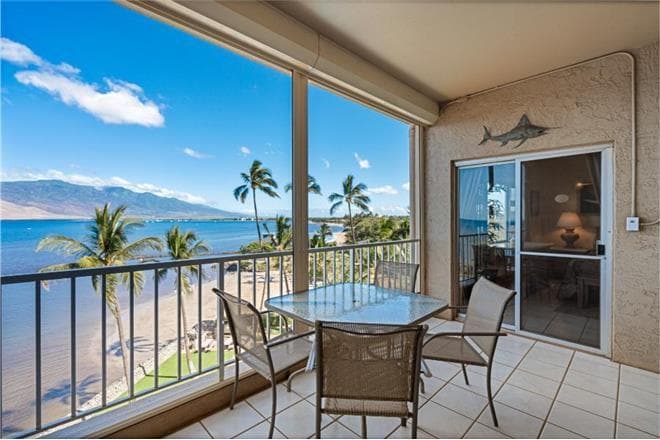 Covered patio with ocean view
