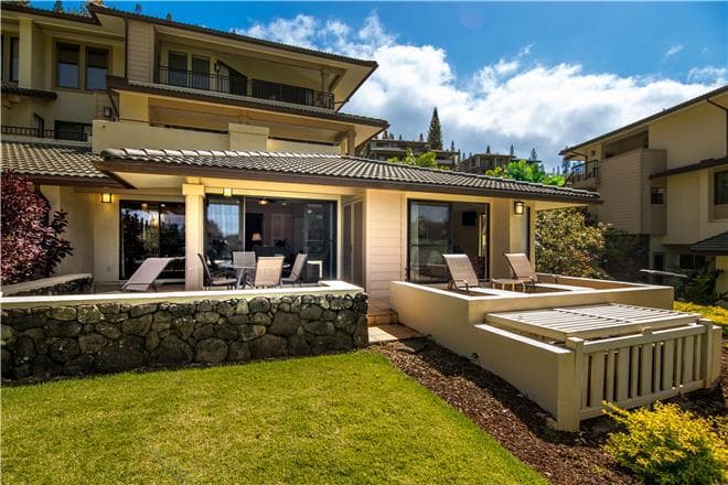 Covered patio with ocean view
