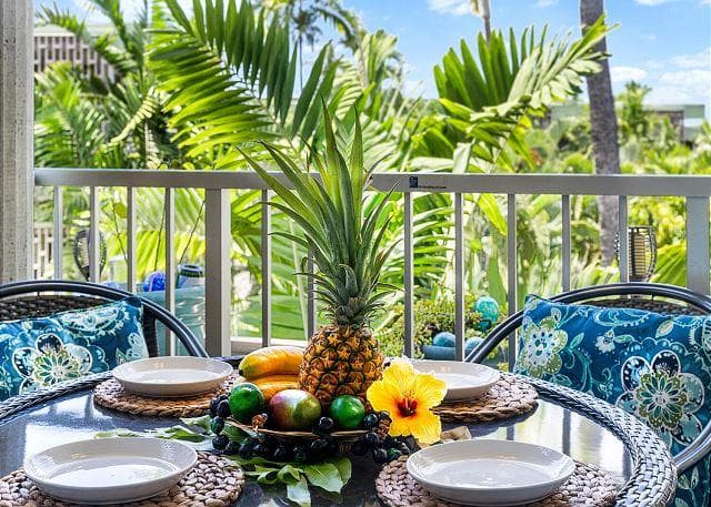 Covered patio with ocean view