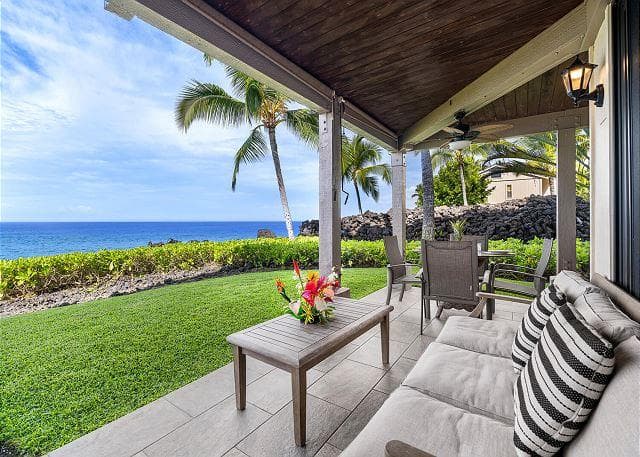 Covered patio with ocean view