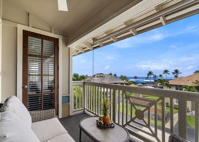Covered patio with ocean view