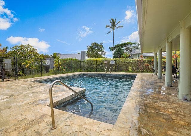 Covered patio with ocean view
