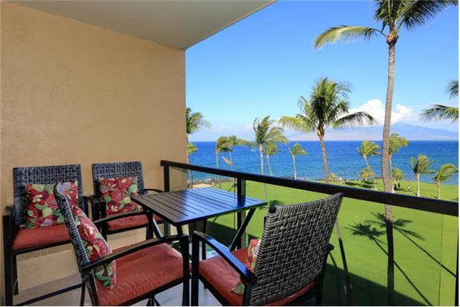 Covered patio with ocean view