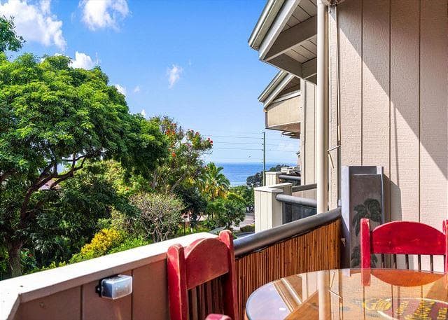 Covered patio with ocean view