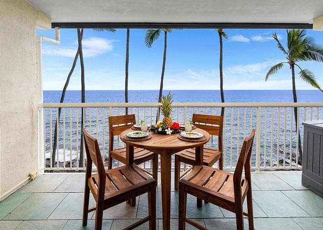 Covered patio with ocean view