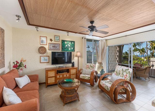 Covered patio with ocean view