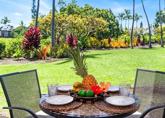 Covered patio with ocean view