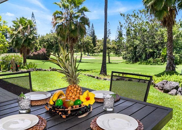 Covered patio with ocean view
