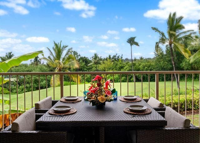 Covered patio with ocean view