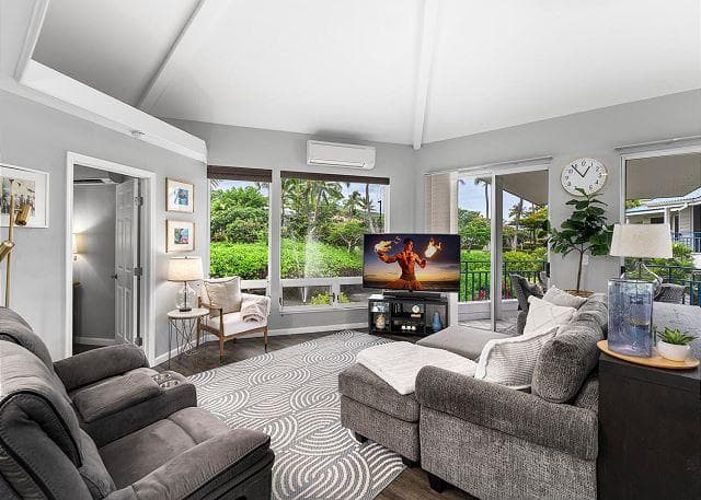 Covered patio with ocean view