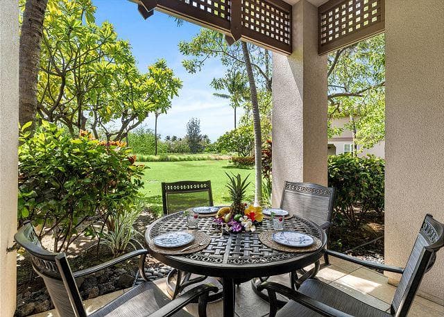 Covered patio with ocean view