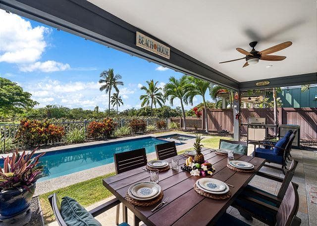 Covered patio with ocean view
