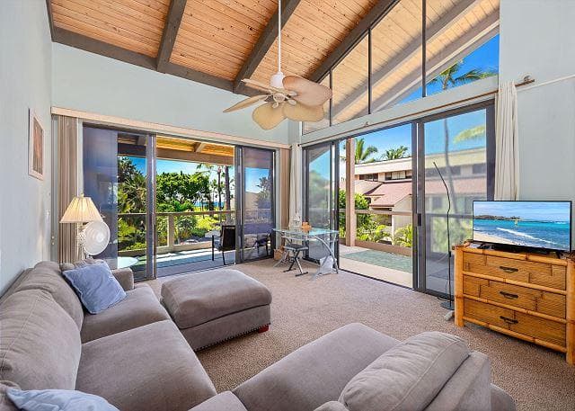 Covered patio with ocean view